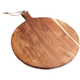 Acacia Live Edge Rounded Wood Market Board with Jute Handle | 20" - The Red Door Engraving Company Inc.