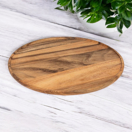 Farmhouse Serving Tray | Round 17" | Acacia Wood - The Red Door Engraving Company Inc.