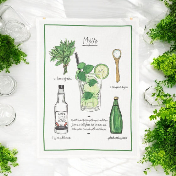 TEA TOWEL | MOJITO COCKTAIL | COTTON | 20 X 28" - The Red Door Engraving Company Inc.