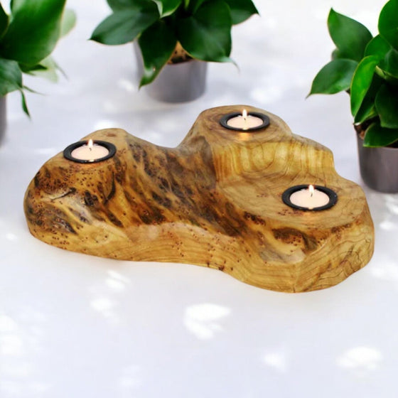 Triple Live Edge Root Wood Candle Holder - The Red Door Engraving Company Inc.