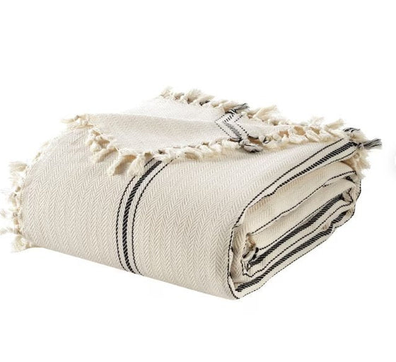 Turkish Throw Blankets | Ivory & Ebony Stripe | Kana Collection - The Red Door Engraving Company Inc.