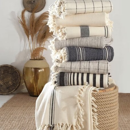 Turkish Throw Blankets | Ivory & Ebony Stripe | Kana Collection - The Red Door Engraving Company Inc.