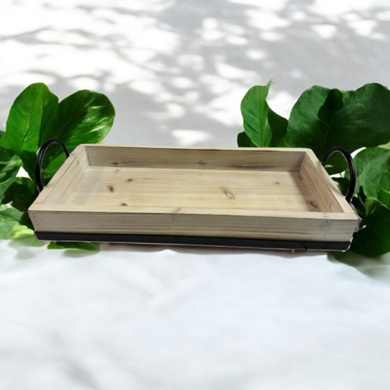 Wooden Tray with Metal Side Handles - The Red Door Engraving Company Inc.