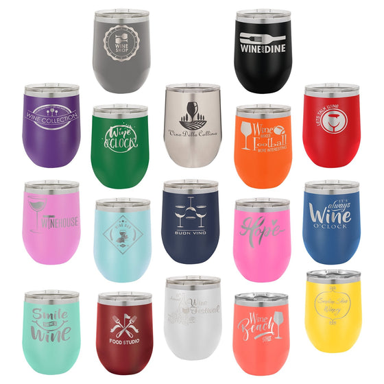 17 colour options - Personalized laser engraved 12oz Stemless Polar Camel Wine Tumblers - The Red Door Engraving Company Inc.