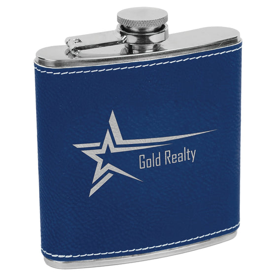 Personalized Laser Engraved 6oz Leatherette Flask Royal Blue - The Red Door Engraving Company Inc.