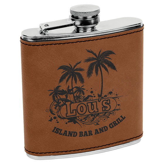 Personalized Laser Engraved 6oz Leatherette Flask Dark Brown - The Red Door Engraving Company Inc.