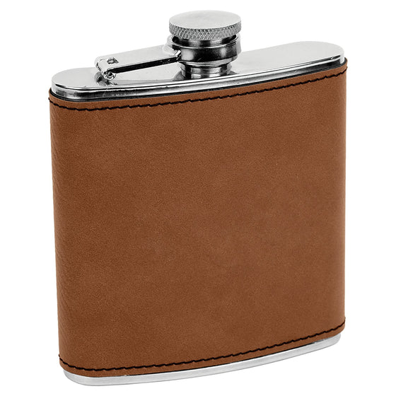 Personalized Laser Engraved 6oz Leatherette Flask Dark Brown - The Red Door Engraving Company Inc.