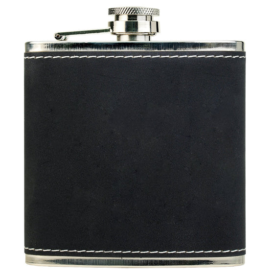 Personalized Laser Engraved 6oz Leatherette Flask - Dark Grey/Gold - The Red Door Engraving Company Inc.