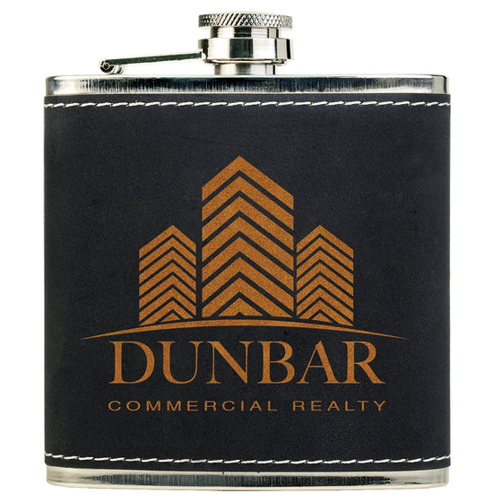 Personalized Laser Engraved 6oz Leatherette Flask - Dark Grey/Gold - The Red Door Engraving Company Inc.