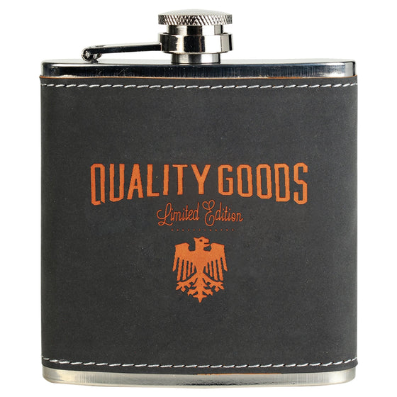 Personalized Laser Engraved 6oz Leatherette Flask - Dark Grey/Orange - The Red Door Engraving Company Inc.