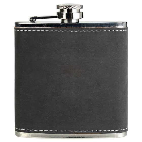 Personalized Laser Engraved 6oz Leatherette Flask  - Dark Grey/Orange - The Red Door Engraving Company Inc.