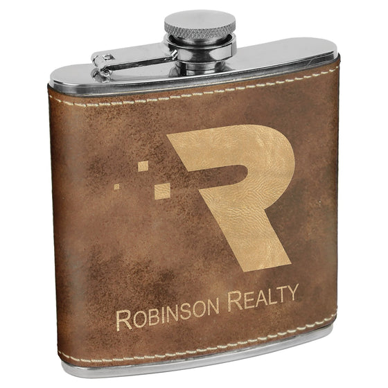 Personalized Laser Engraved 6oz Leatherette Flask Vintage Brown - The Red Door Engraving Company Inc.