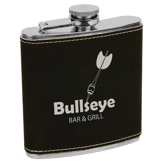 Personalized Laser Engraved 6oz Leatherette Flask Black/Silver - The Red Door Engraving Company Inc.