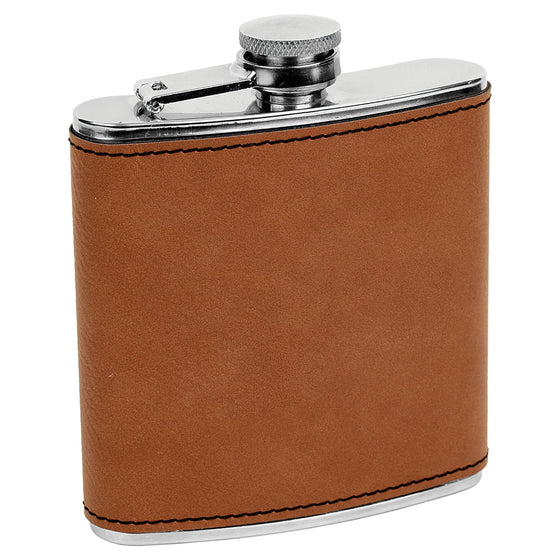 Personalized Laser Engraved 6oz Leatherette Flask Rawhide - The Red Door Engraving Company Inc.