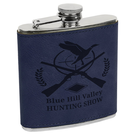 Personalized Laser Engraved 6oz Leatherette Flask Navy - The Red Door Engraving Company Inc.