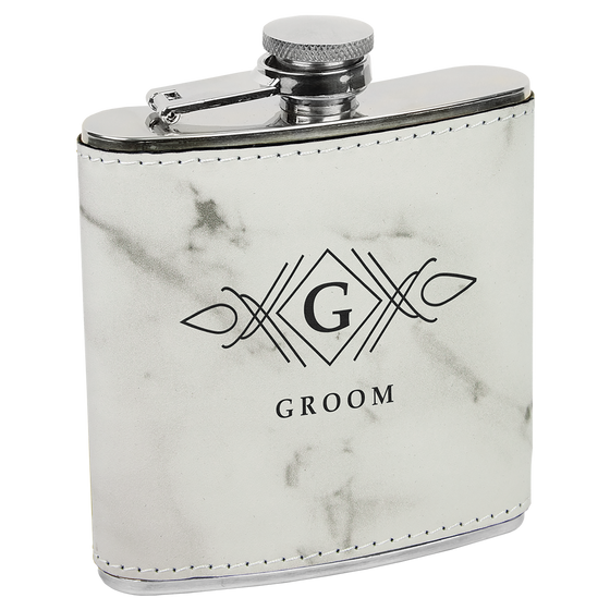 Personalized Laser Engraved 6oz Leatherette Flask Marble - The Red Door Engraving Company Inc.