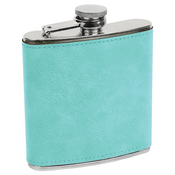 Personalized Laser Engraved 6oz Leatherette Flask Teal - The Red Door Engraving Company Inc.