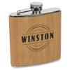 Personalized Laser Engraved 6oz Leatherette Flask Wood - The Red Door Engraving Company Inc.