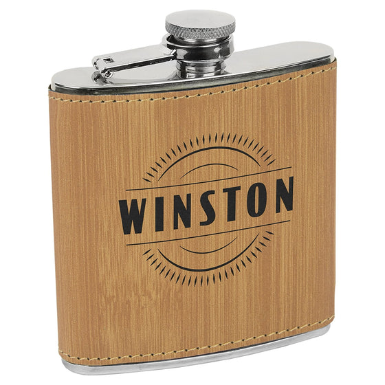 Personalized Laser Engraved 6oz Leatherette Flask Wood - The Red Door Engraving Company Inc.