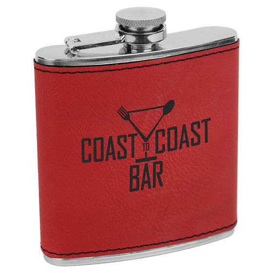 Personalized Laser Engraved 6oz Leatherette Flask Red - The Red Door Engraving Company Inc.