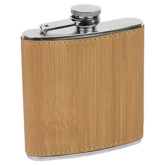 Personalized Laser Engraved 6oz Leatherette Flask Wood - The Red Door Engraving Company Inc.