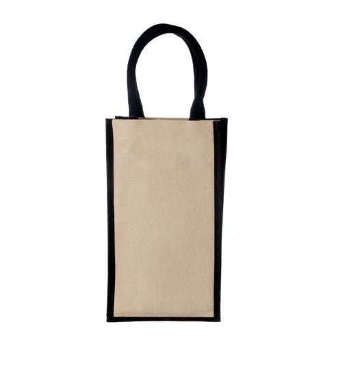 Bottle Jute Bag with black trim - Double Bottle - The Red Door Engraving Company Inc.