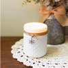 white glass jar hobnail candle with charm