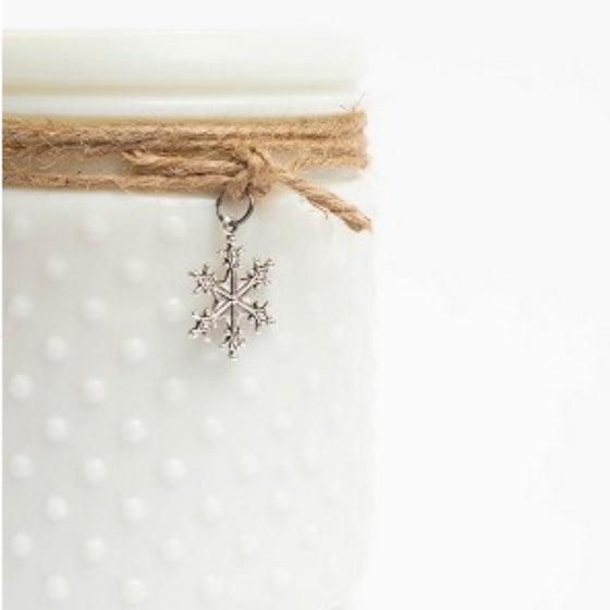 The "HO HO HO" Bundle includes this 220z white glass jar hobnail candle - The Red Door Engraving Company Inc.