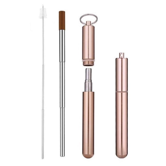 Collapsible Stainless Steel Straw Set Rose Gold - The Red Door Engraving Company Inc.