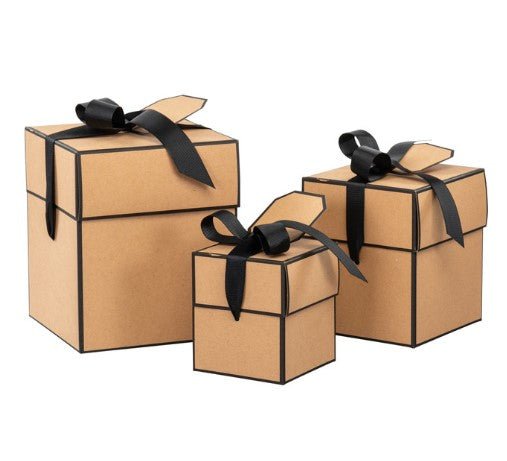 Flip Top Gift Boxes - Kraft & Black Ribbon - The Red Door Engraving Company Inc.