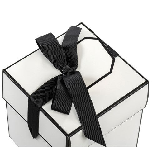 Flip Top Gift Boxes - White & Black Ribbon - The Red Door Engraving Company Inc.