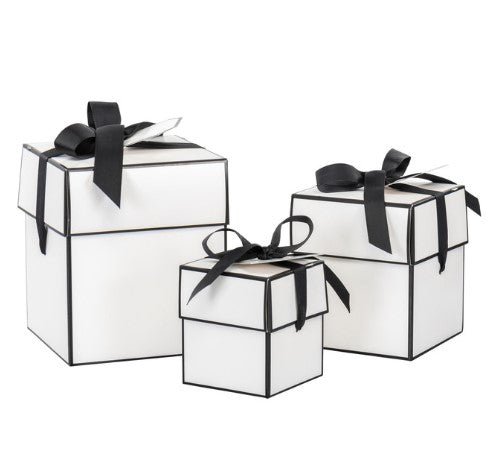 Flip Top Gift Boxes - White & Black Ribbon - The Red Door Engraving Company Inc.