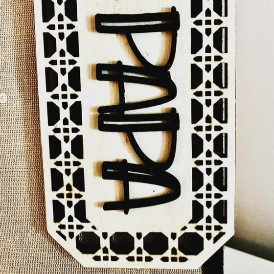 Wooden Rattan Gift Tag in natural Baltic Birch with Black 3D cut out Name