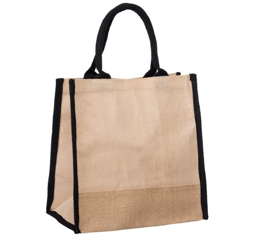 Jute & Burlap Bag - Black Trim - Engravable - 3 sizes - The Red Door Engraving Company Inc.