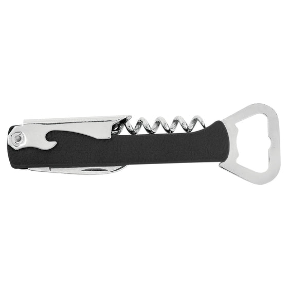 Leatherette Wine Bottle Opener Black/Silver - The Red Door Engraving Company Inc.