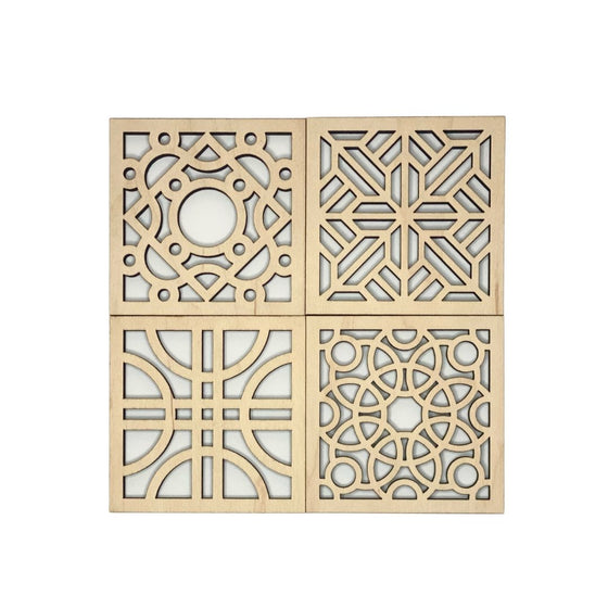 Maple Square Geo Wood Coasters - Set of 4 Set B - The Red Door Engraving Company Inc.