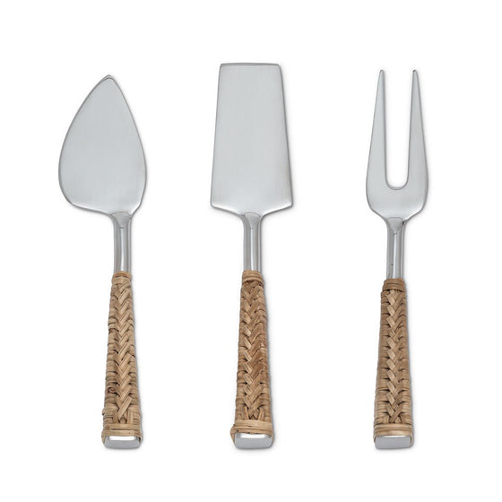 3 pc rattan chesse knives set